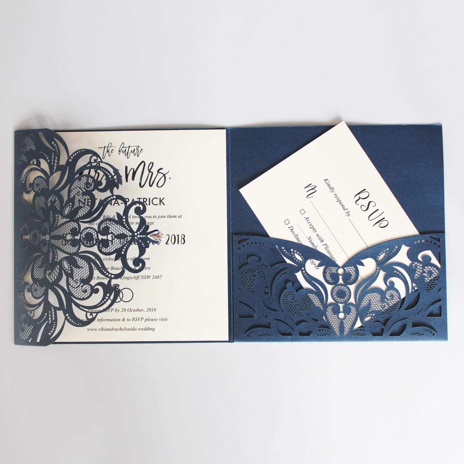 Shimmering Blue Wedding Invitations Navy Wedding Invites with RSVP and Envelopes - Set of 50pcs