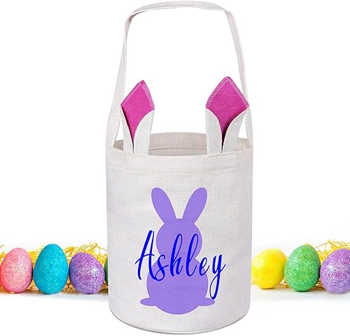 Personalized Easter Baskets for Kids, Custom Easter Basket, Bunny Ear Easter Basket with Handles, Easter Egg Basket