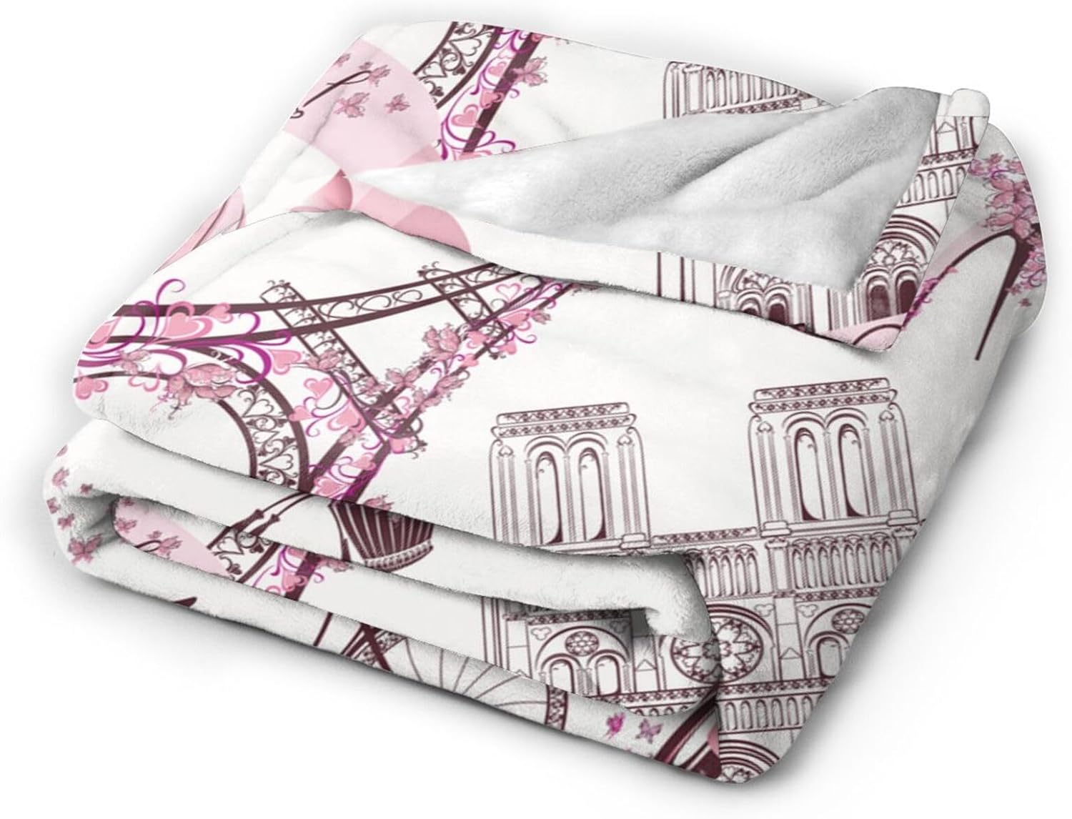 Paris Romantic Pink Blanket, Soft Blankets Flannel Bed Throw Cozy Lightweight Plush Gifts for Women Girls Sofa Couch Bedroom Living Rooms Warm All Season, Home Decor, 60"x50" - Image 2