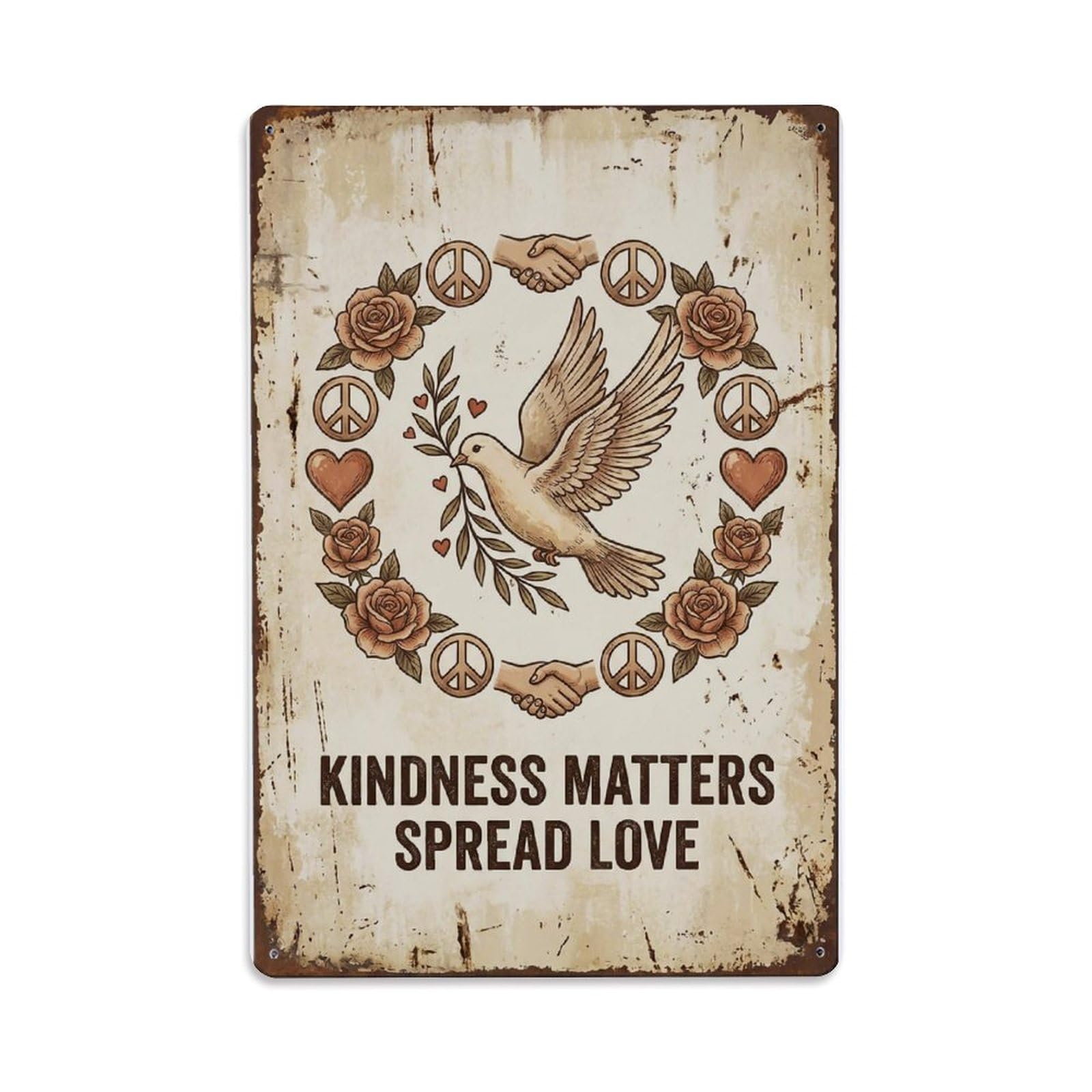 Fqnyr Style Kindness Matters Spread Love Everywhere Metal Tin Sign Plaque Wall Decor For Cafe, Club Bar, Office, Home Garden Metal Poster 8X12inch