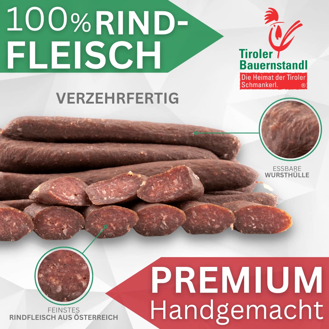 Tiroler Bauernstandl Kaminwurzen |100%| Rindfleisch [12 Stück] Rinder Mini Salami Rinder Wurst Salami luftgetrocknet Wurst Aufschnitt Mini Salami Fleisch & Wurstwaren geräuchertes Fleisch Beef Protein