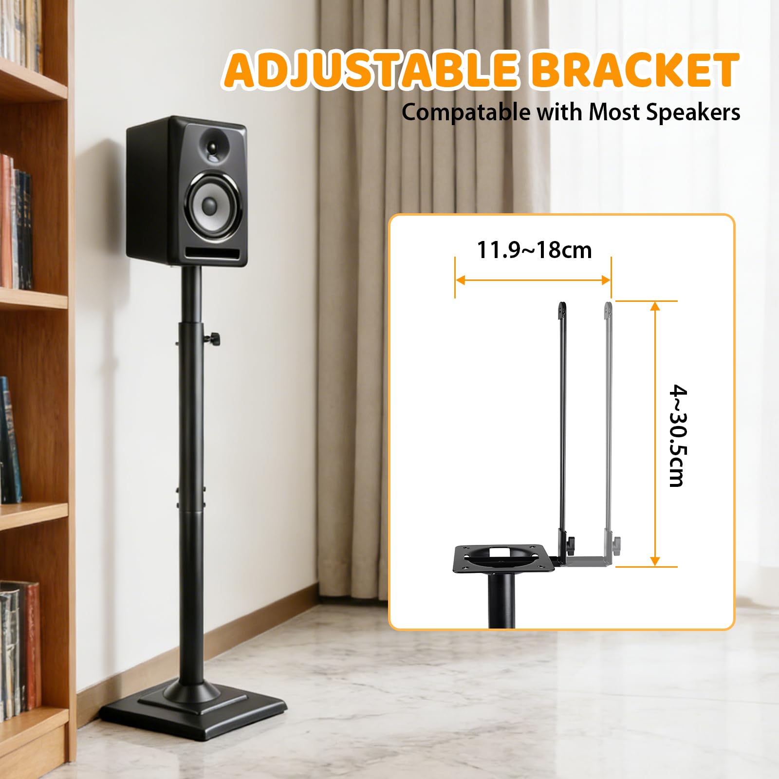 2 Pièces Support Enceinte, Pieds Universels Réglables, Noir | Hauteur Maximale 106