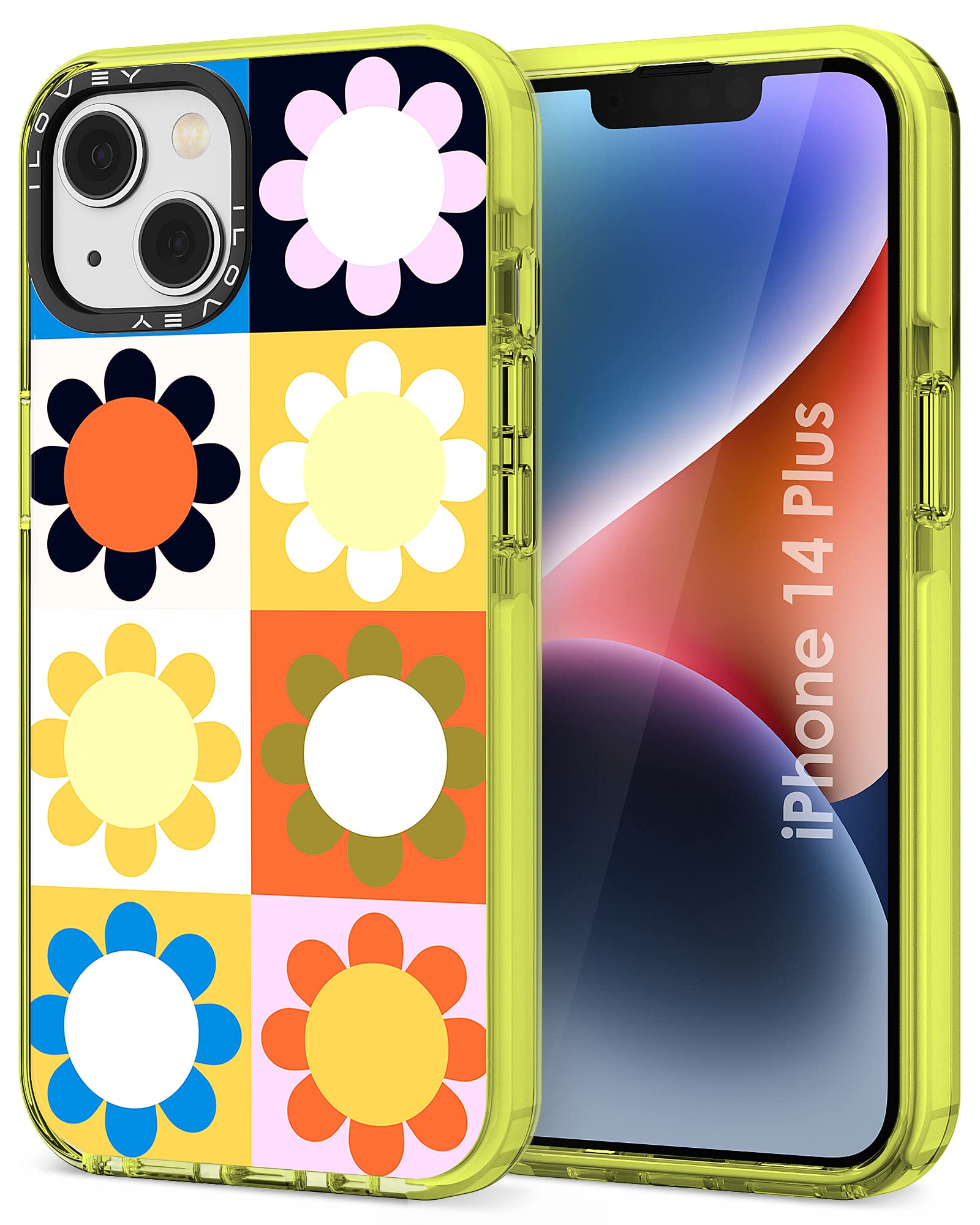 ILOVEY Compatible with iPhone 14 Plus Case, Slim Fit Crystal Clear Cover with Fashion Pattern Designs for Girls Women, Durable Protective Phone Case for iPhone 14 Plus 6.7" - Sun Flower