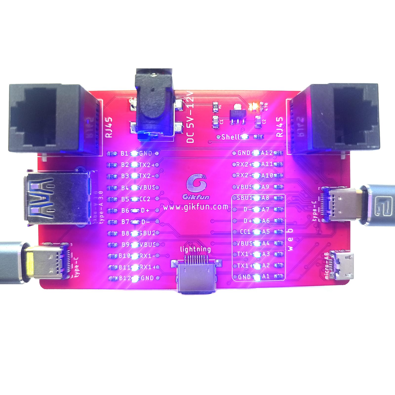 Gikfun USB Cable Tester Board USB Cable Checker Data Wire Charging Test Data Line for Type-C Micro AB Lightning RJ45 Connector GK1030