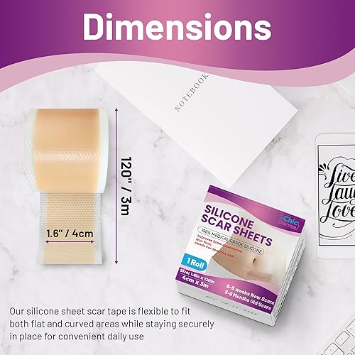 Miniatura 2 de ChicDerma Cinta de silicona para cicatrices de 1.6 x 120 pulgadas, hojas de silicona para cicatrices quirúrgicas, tiras de silicona suave de grado