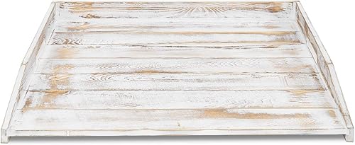 Miniatura 4 de MyGift Tabla de fideos extra grande de 30 pulgadas, cubierta superior de estufa de madera maciza lavada de color blanco desgastado con asas