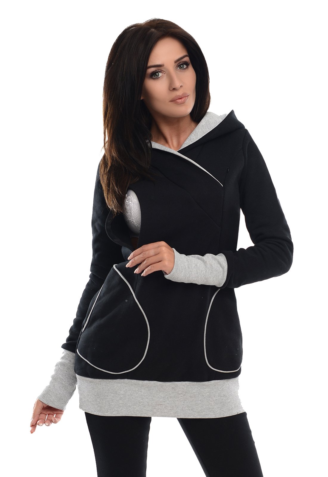 Purpless Maternity Women's Black 2In1 Pregnancy Nursing Sweatshirt Hoodie Pregnant Breastfeeding Woman Hooded Top 9056 (10, )