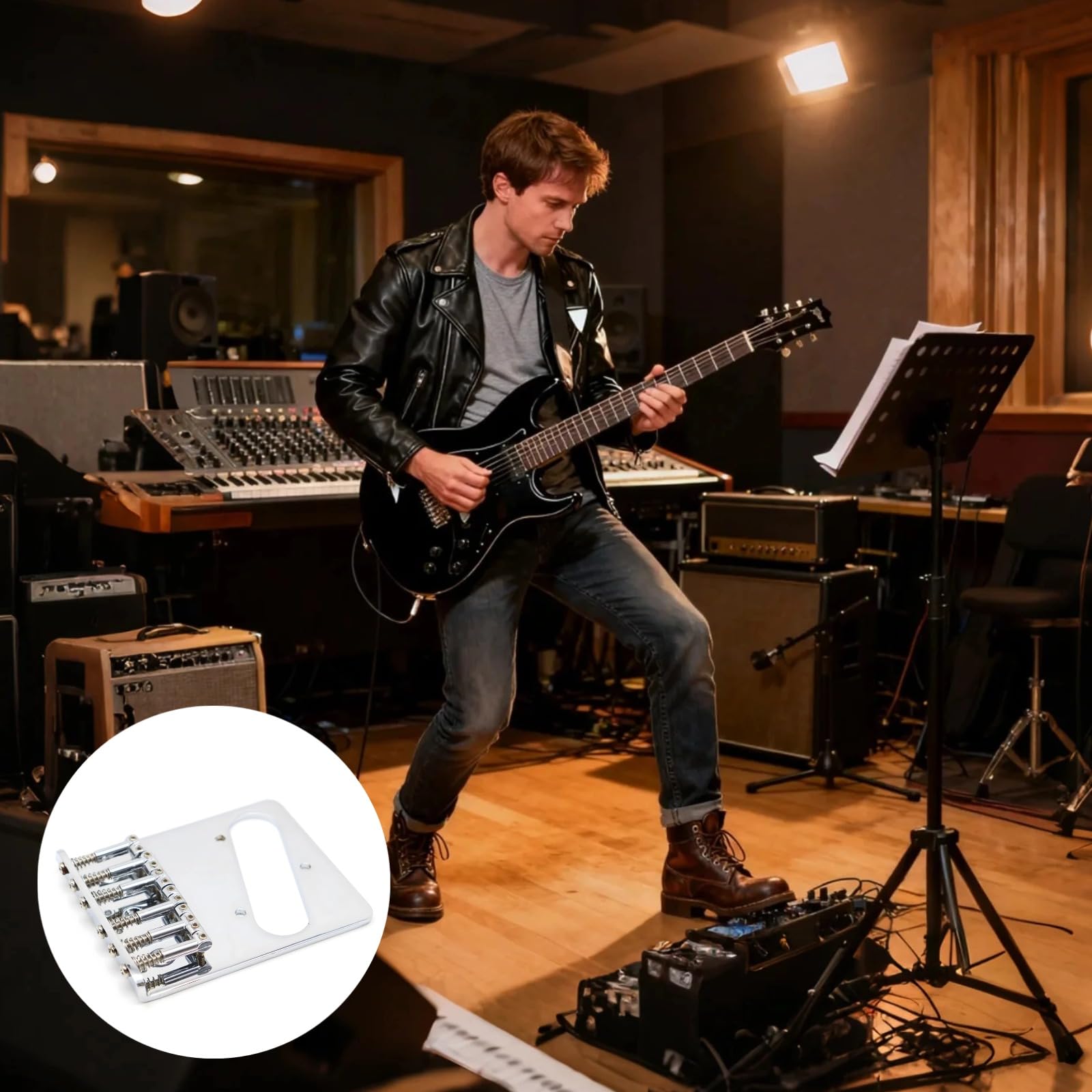 Lot de 2 chevalets Telecaster, chevalet de guitare 6 cordes avec pontets compensés argent, pièces de remplacement pour guitare électrique style Tele, avec vis et clés