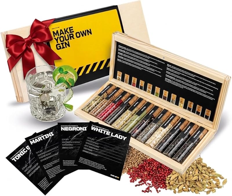 DIBYS Coffret d'Épices pour Gin Mini | 12 Botanicals pour Gin Tonic & Cocktail | Avec 4 Cartes de Re