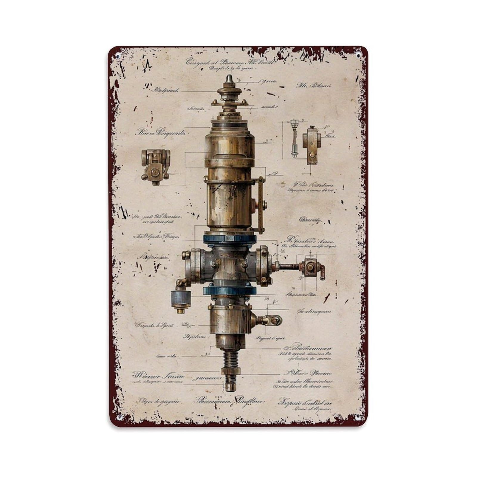 Steampunk Mechanical Blueprint Design Retro Metal Tin Sign, Vintage Decor Art Poster for Bar, Home, Man Cave, Kitchen, Laundry Room Gift 8x12Inch