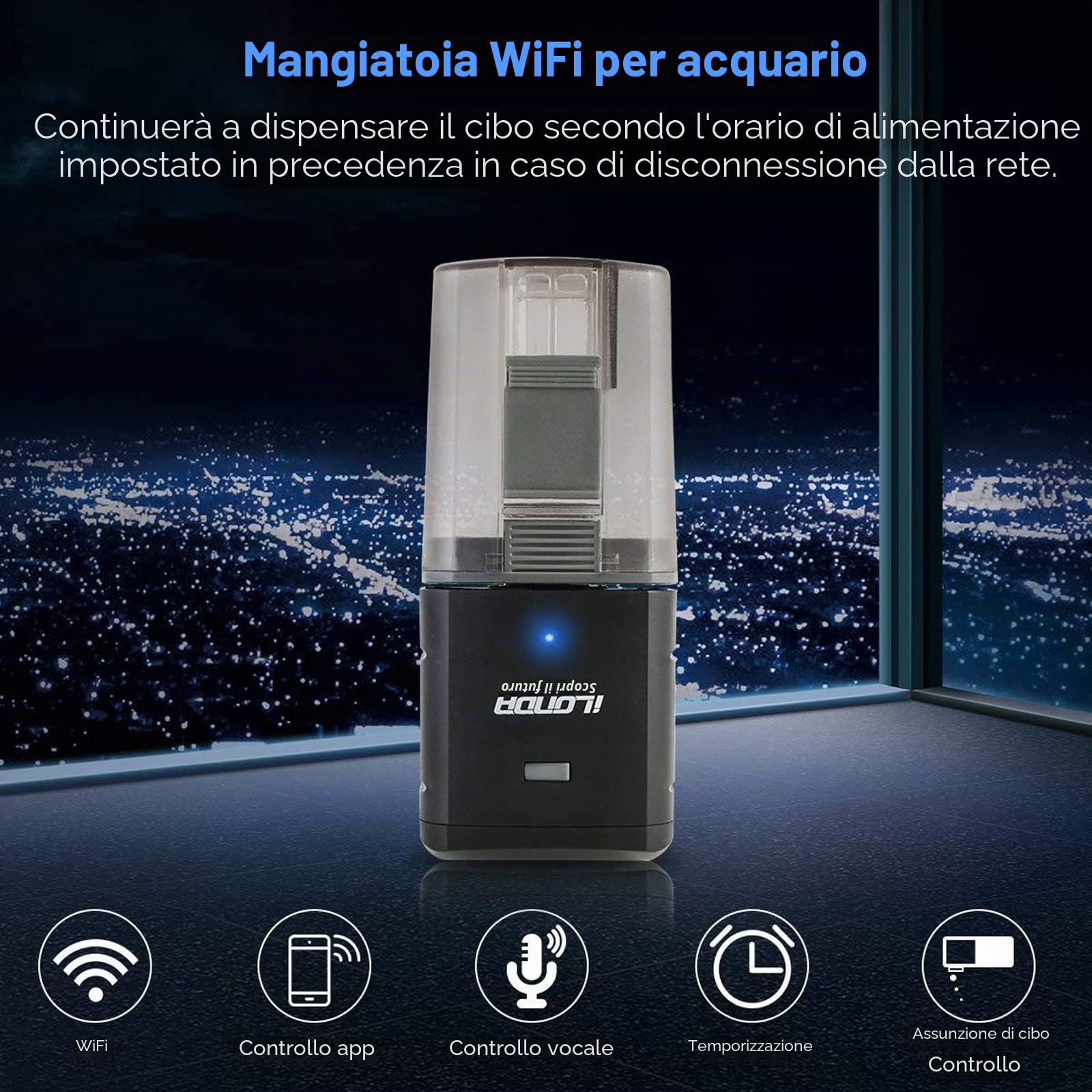 Alimentatore automatico per acquario litchi, distributore di cibo per pesci con timer controllato WIFI 2.4G con display LCD per vacanze in stagno per acquario(Nero)