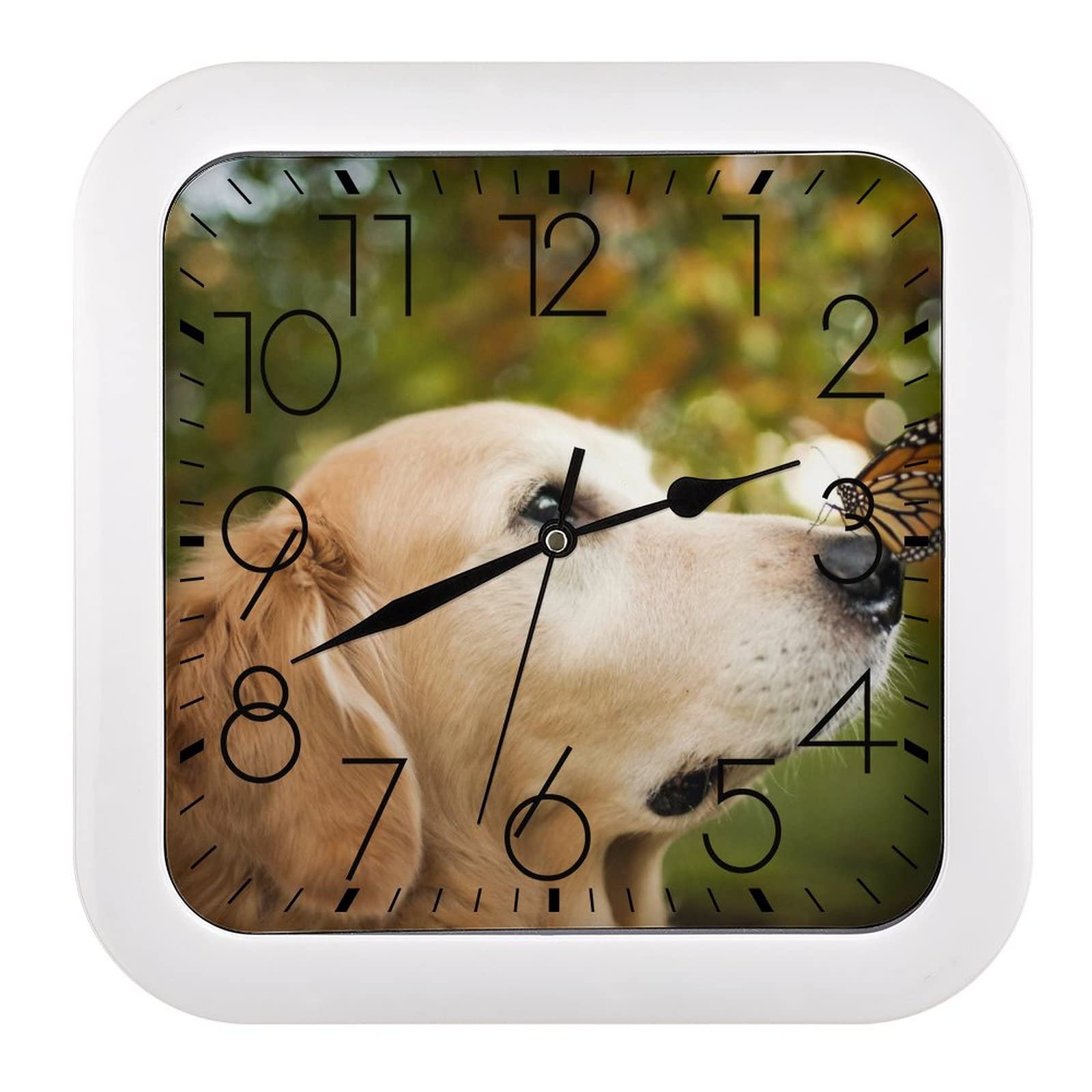 Horloge Murale Carrée Chien Papillon 26x26cm à Grands Chiffres pour la Cuisine