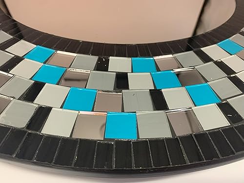 Miniatura 10 de Espejo de mosaico, decoración artística de pared, espejo de pared decorativo hecho a mano, turquesa, marrón, gris oscuro y espejo de mosaico de