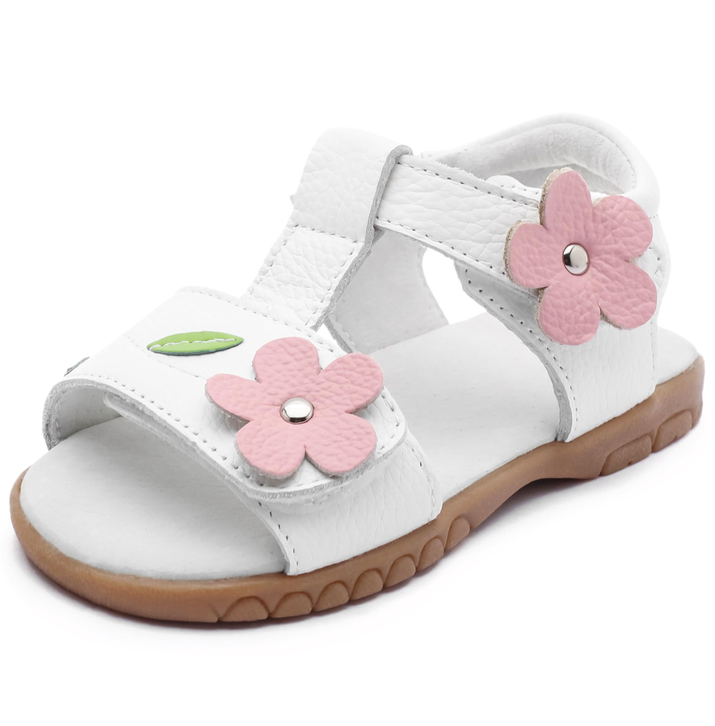 Femizee Girls Genuine Leather Soft Closed Toe Princess Flat Shoes Summer Sandals(Toddler/Little Kid)