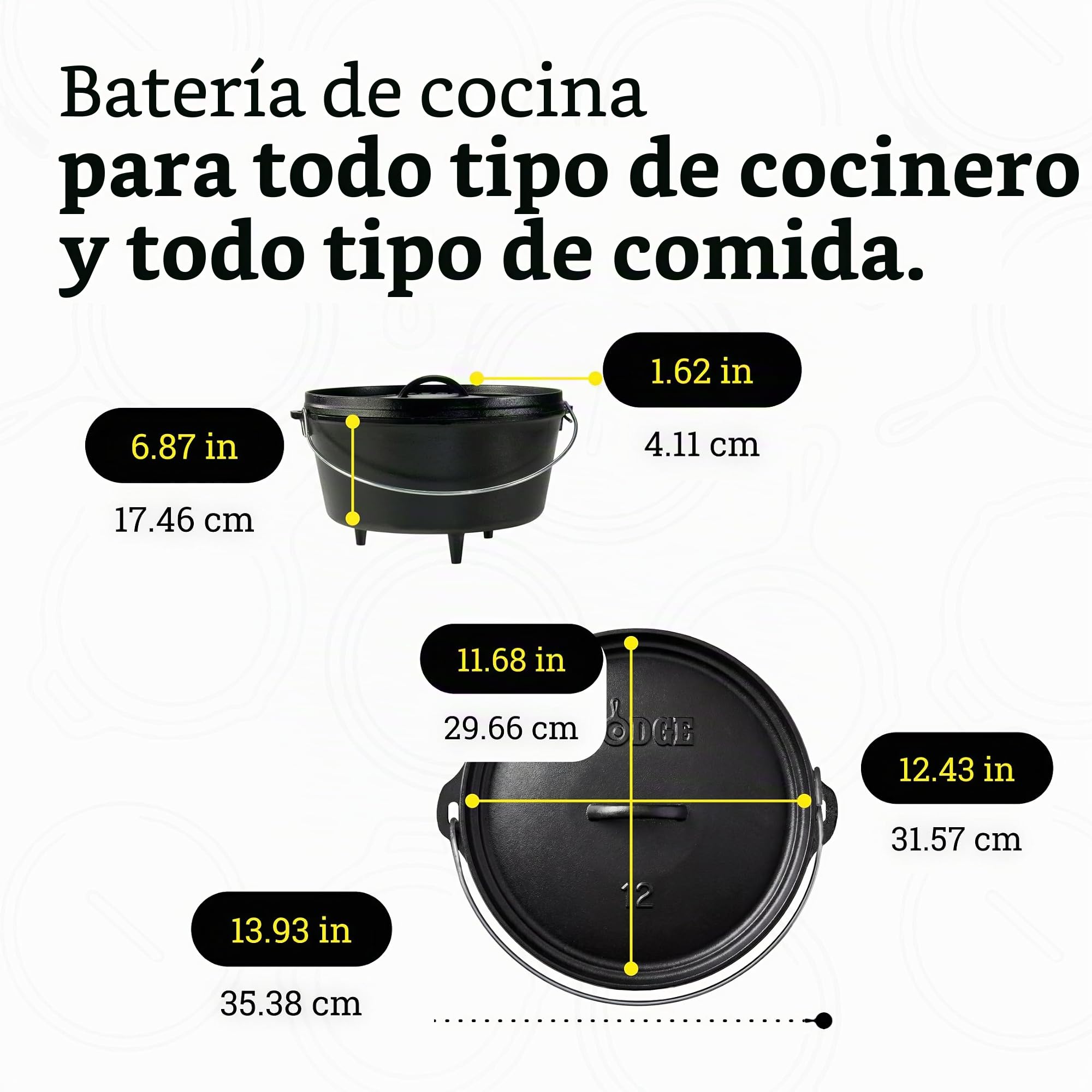 Lodge Logic - Cazuela de Hierro Fundido para Horno con Tapa y asa (7,6 L)