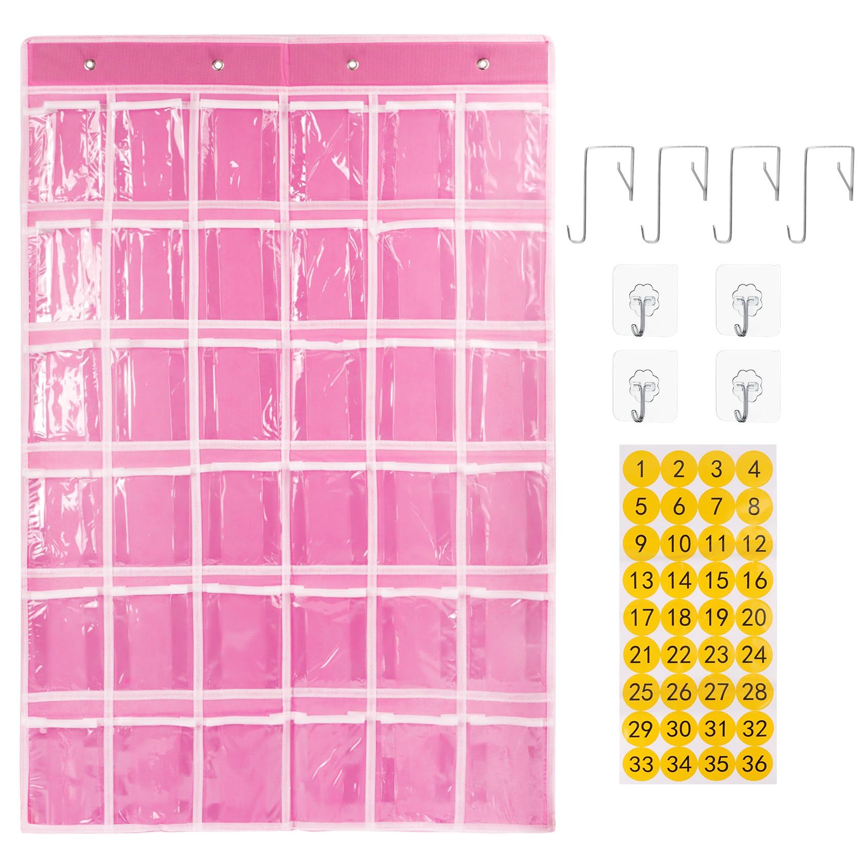 SAVORLIVING 36 Clear Pockets Classroom Pocket Chart Organizer, Pocket Chart for Phone Calculator Holder, Hanging Wall Doo Calculator Phone Caddy with