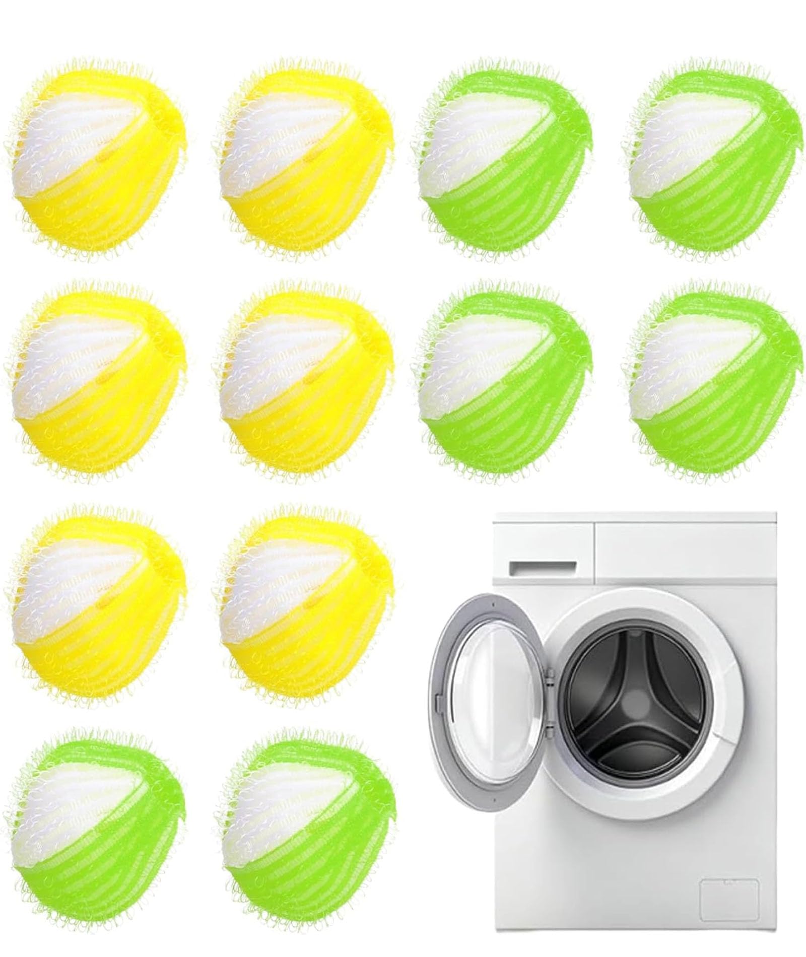 8PCS Lint Remover for Washing Machine, Cat Hair Remover from Clothes, Washing Machine Lint Catcher, 4 Yellow-White and 4 Green-White Reusable Fabric Helpers-image-10