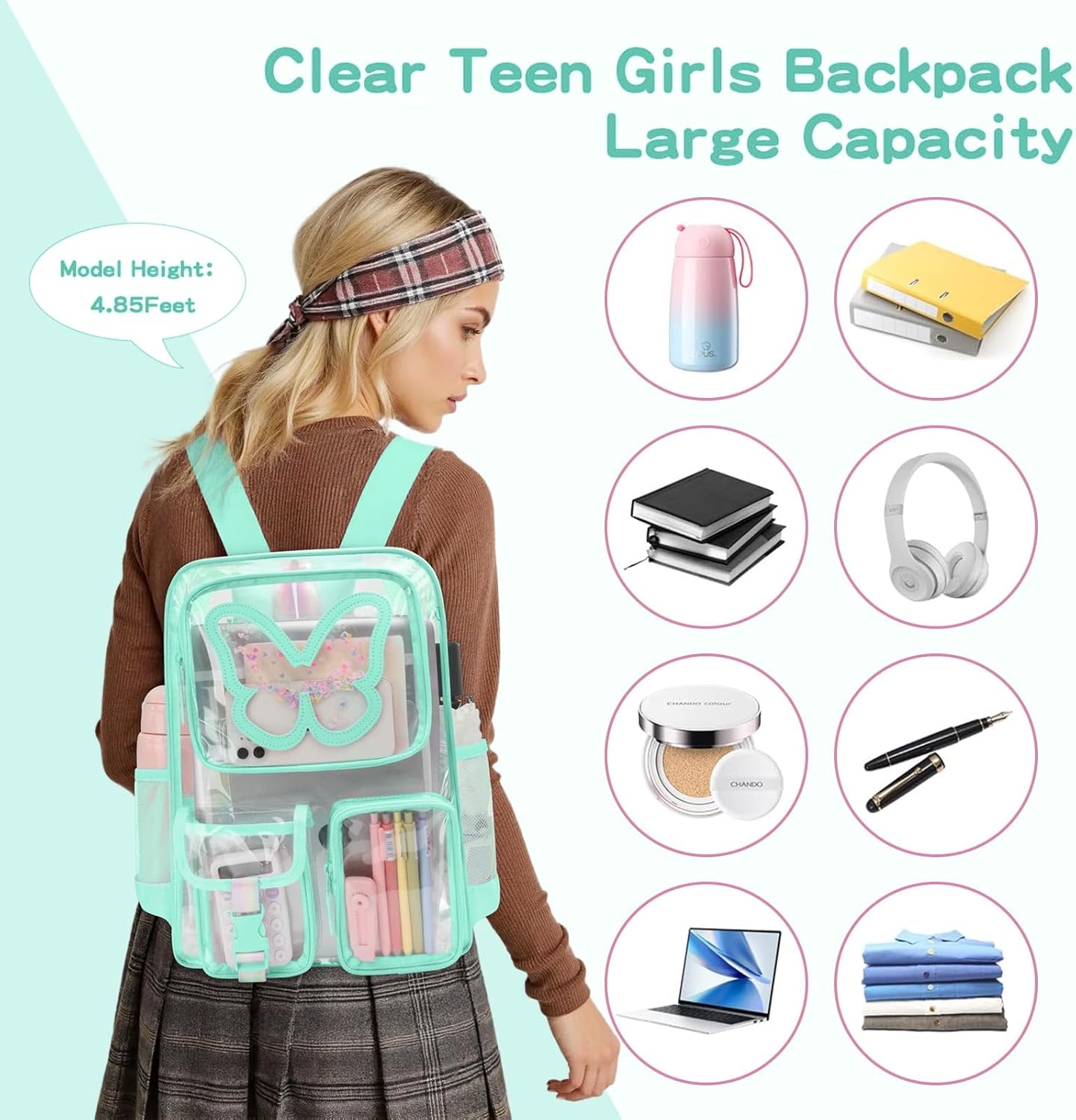 Clear Backpack for Girls Women Heavy Duty Transparent Bookbag Cute Bag Large Capacity See Through Backpacks for School - Image 6