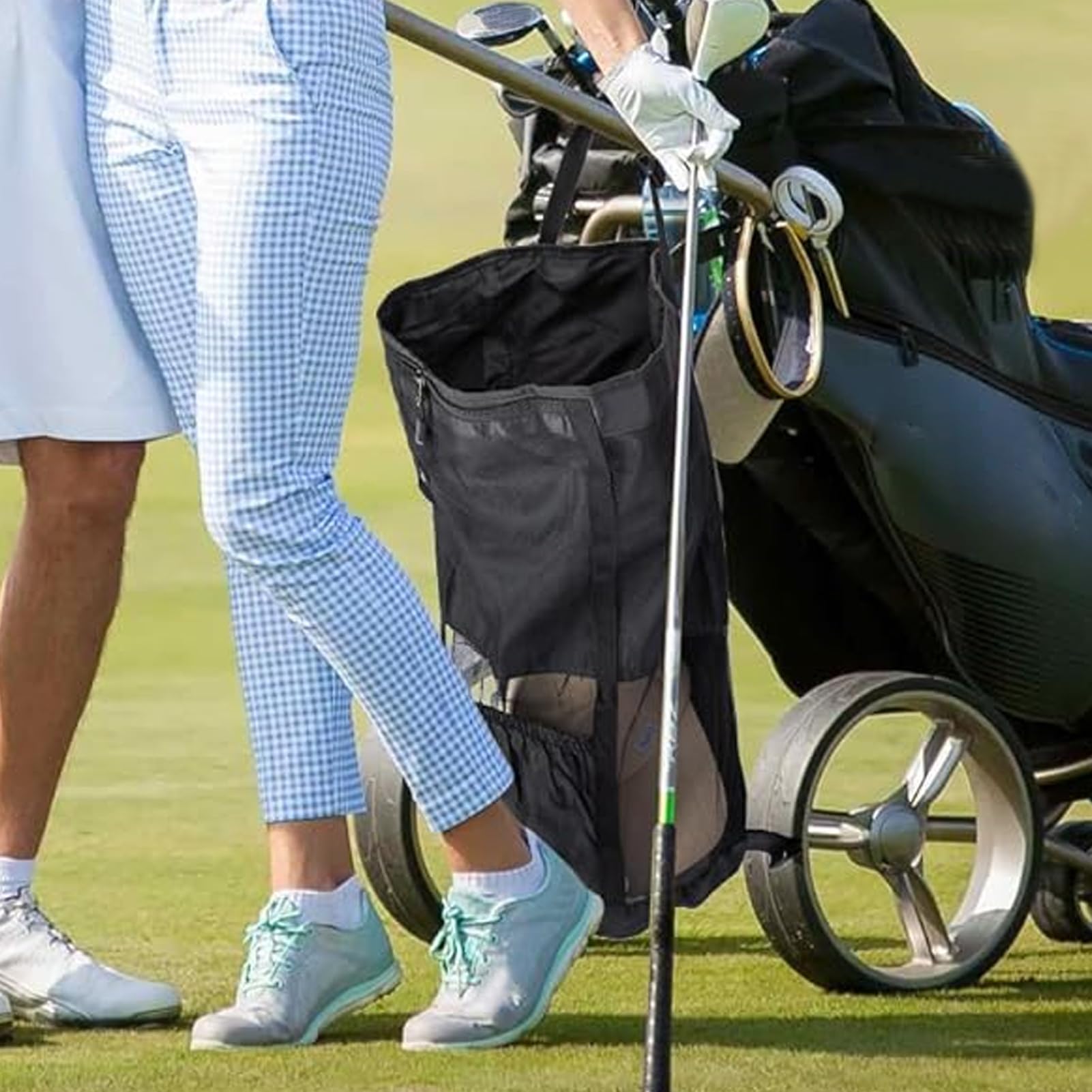 Borsa estendibile per golf cart – Borsa portaoggetti per golf da esterno con tasca in rete per cellulare, chiavi, cappello