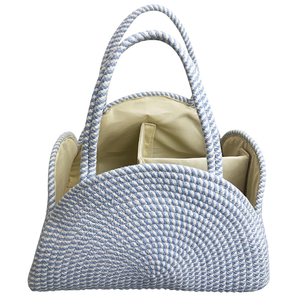 Cotton Rope Baby Diaper Caddy Organizer – Large Nursery Storage Basket for Newborn Essentials, Portable Diaper Caddy for Boys & Girls – Sky Blue