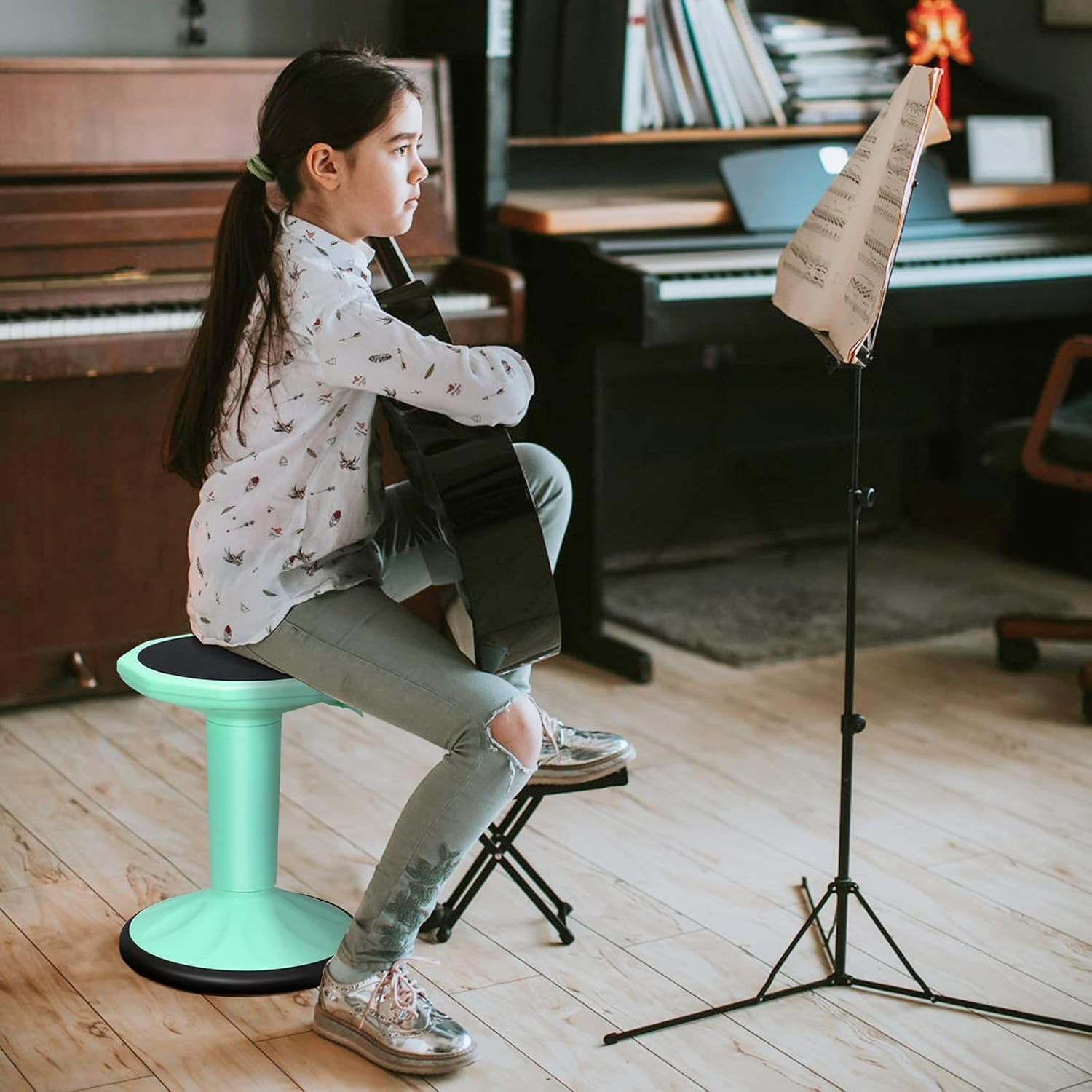 GLACER Wobble Stool, Wiggle Stool for Classroom Seating, 24" Active Learning Stool w/Adjustable Height, Sitting Balance Chair for School, Office Stand Up, Flexible Seating Wobble Chair (Green)