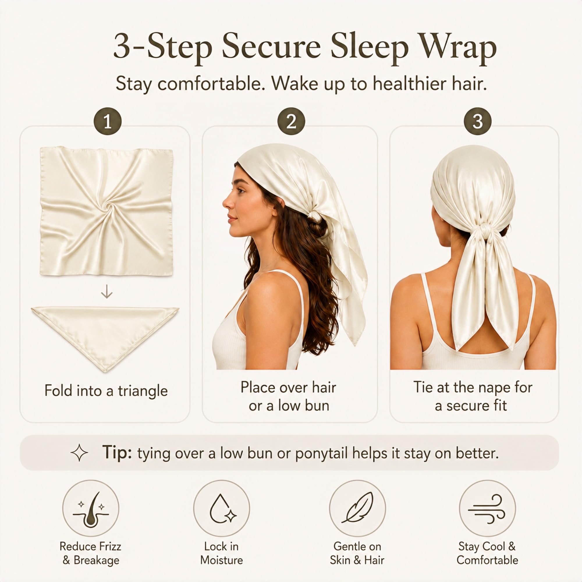 PoeticEHome Kopftuch aus 100% Maulbeerseide 90x90 cm - einfarbig Klasse 6A Anti-Frizz Haarwrap zum Schlafen, Wachsen Bandana, Geschenkfertig