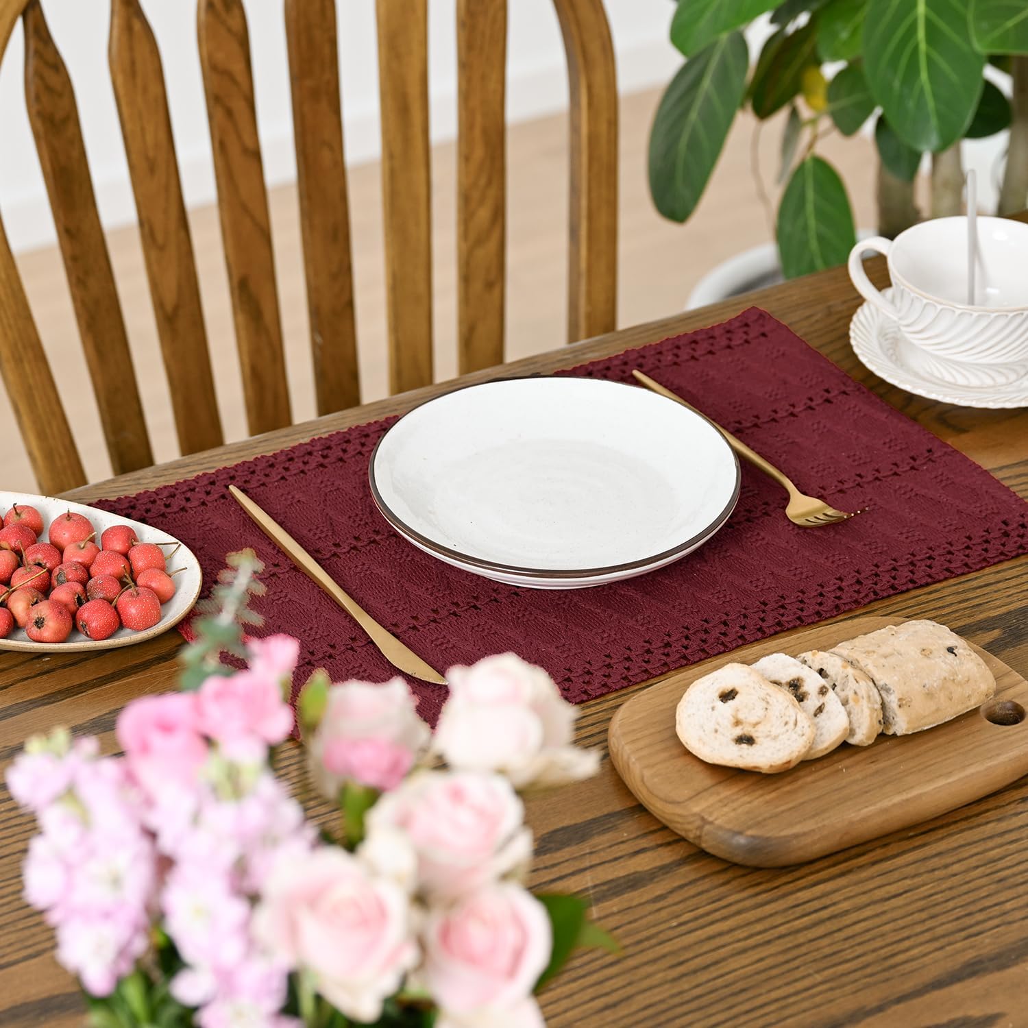 Artoid Mode Red Farmhouse Woven Rustic Hollow Placemats Set of 4-12x18 Inch