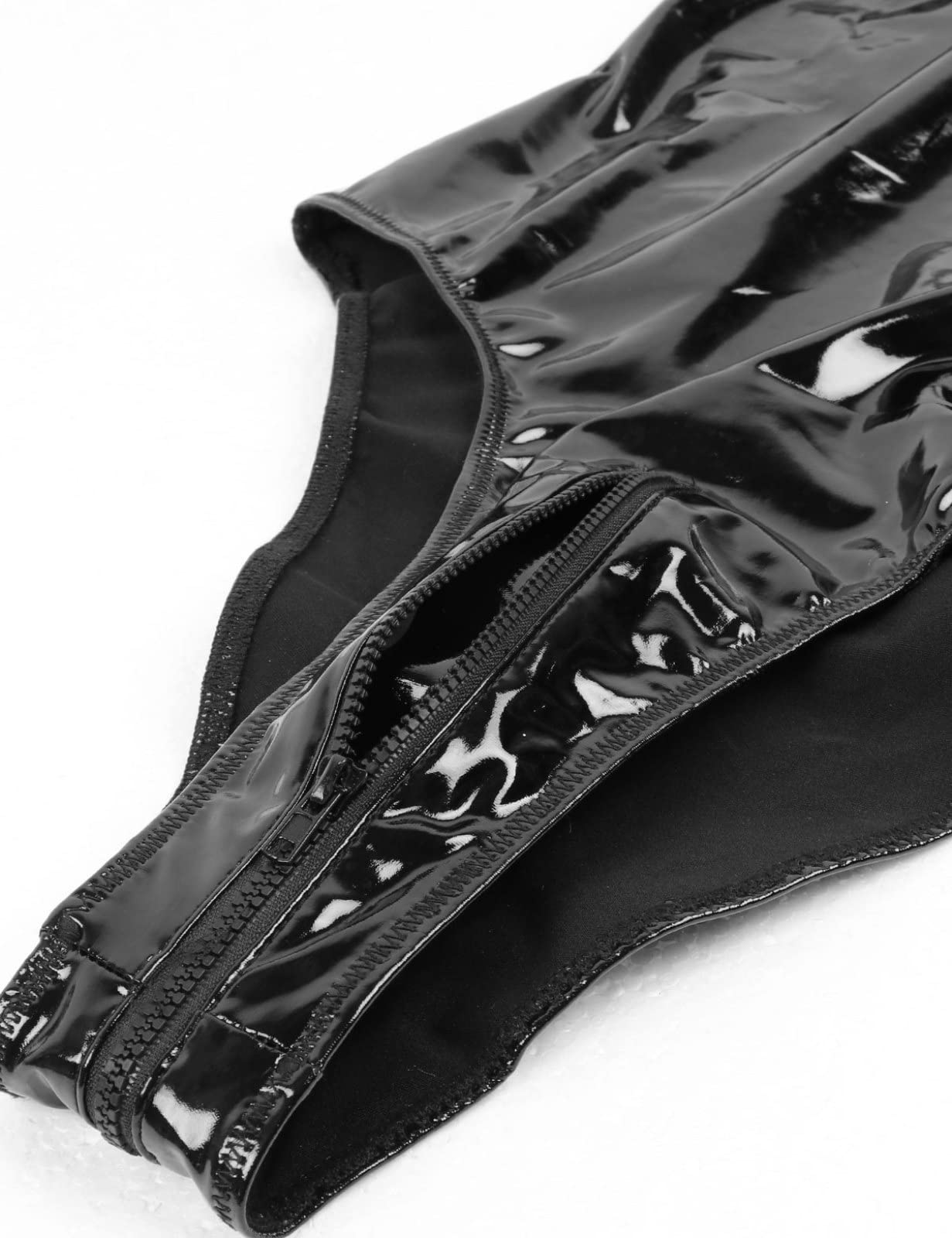 Combinaison sexy en latex pour femme avec fermeture éclair et entrejambe ouvert, effet mouillé en cuir PVC, justaucorps érotique pour club de pole dance, noir, M