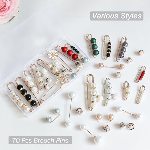 Miniatura 6 de 70 piezas de broche de perlas, pines de cuello de chal para suéter y sombrero, broches dobles de perlas de imitación para mujer, botones de