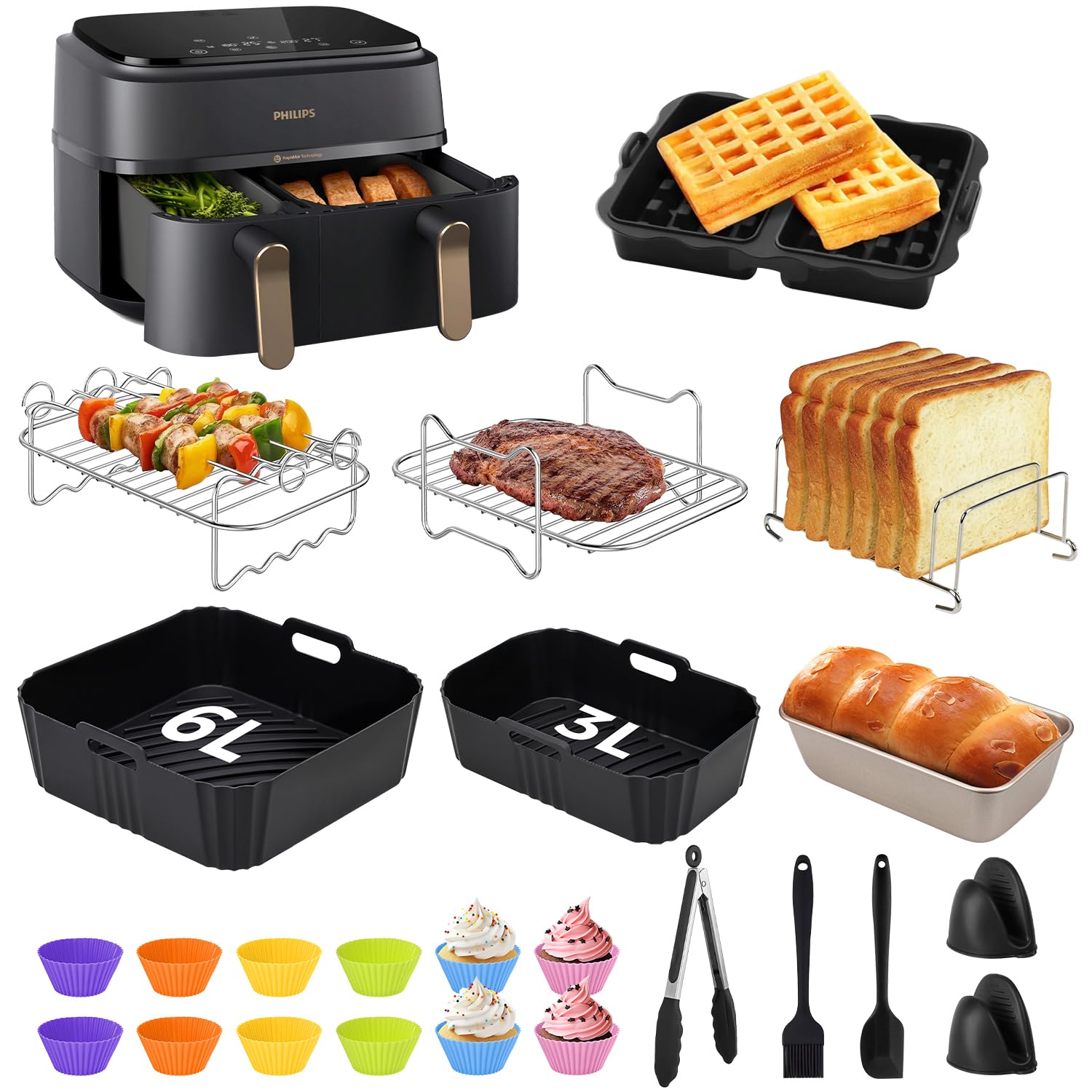 Stampini Per Philips Dual Basket 2 Pezzi Inserto Per Waffle Airfryer Stampo In Silicone Per Stampo Compatibile Serie 3000 Dual Basket