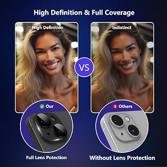 for iPhone 15/iPhone15 Plus/iPhone 14/iPhone 14 Plus Camera Lens Protector, Tempered Glass Cover Screen Camera Lens Protector,Metal Ring Scratch Resist, Case Friendly (Black Titanium)