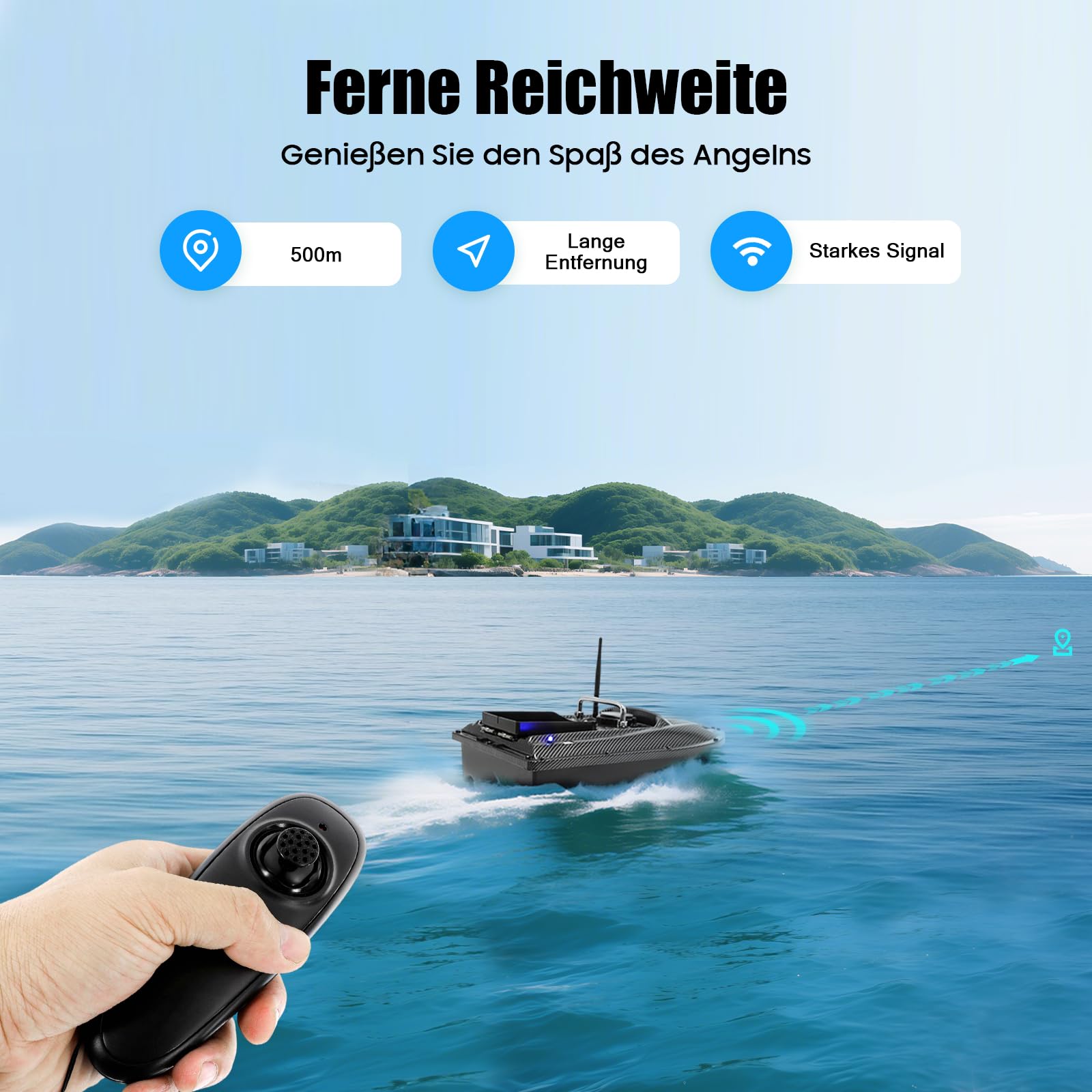 Barca per mangimi con GPS 500 m RC Bait Boat 1,5 kg, con luce a LED, doppio motore per pesca notturna, esca da pesca, barca con controllo remoto, ritorno automatico, barca con ecoscandaglio