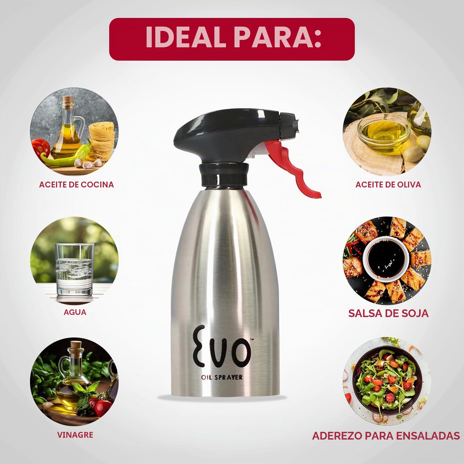 Harold Import Company Evo cocina parrilla disparador de oliva y aceite de cocina rellenable non-aerosol 18/8 acero inoxidable pulverizador botella, 16 oz