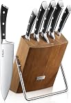 D.Perlla Knife Set, 6-Piece Kitchen Knife Set with Wooden Block, High Carbon Stainless Steel Knife Block Set, Full Tang Design & Triple-Rivet Handle, Professional Cutlery Knife Set (Brown)