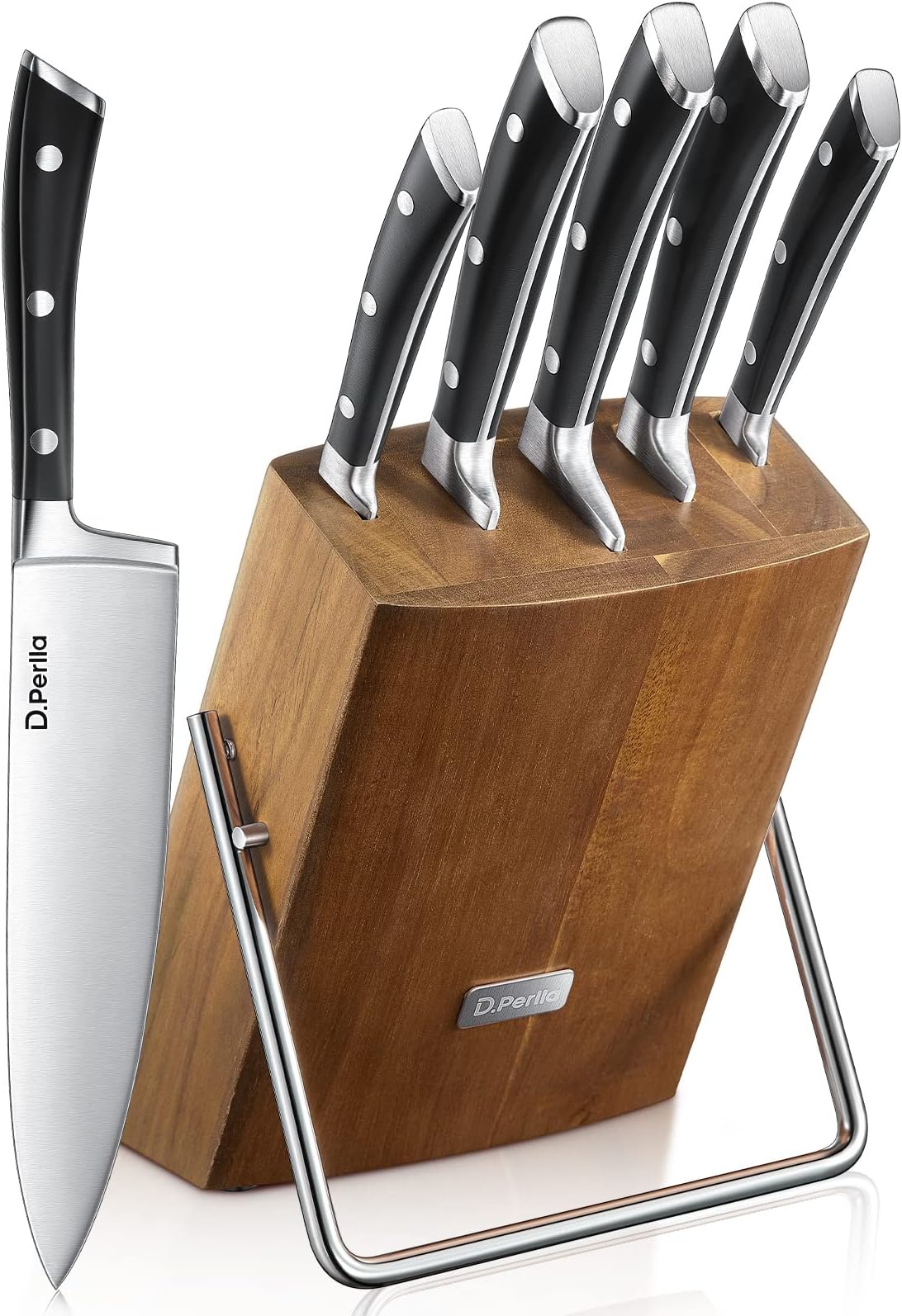 D.Perlla Knife Set, 6-Piece Kitchen Knife Sets, Knife Block Set with High Carbon German Stainless Steel, Sharp Knives Set with Stylish Acacia Wood Block