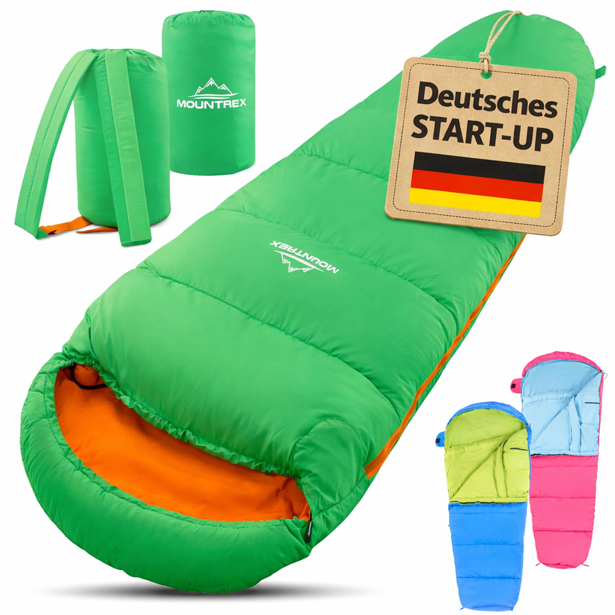MOUNTREX Śpiwór dziecięcy – śpiwór dla dzieci, 100% bawełniana wyściółka wewnętrzna | Śpiwór typu mumia (175 × 70 cm), 5 do 15°C – lekki, mały rozmiar po spakowaniu i przenośny jak plecak