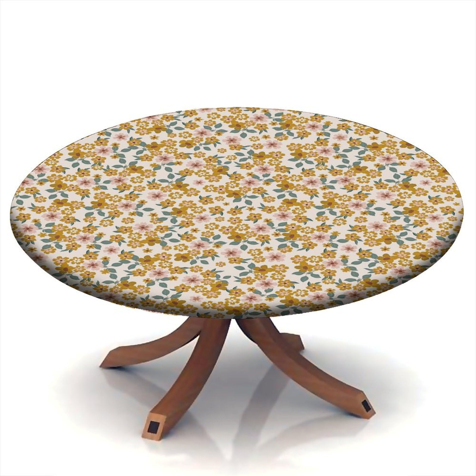 protectormax Fitted Polyester Tablecloths Round, Fit for 24" Round Table, Yellow Flowers Elastic Edge Home Decor Table Cover, Stain Resistant Washable