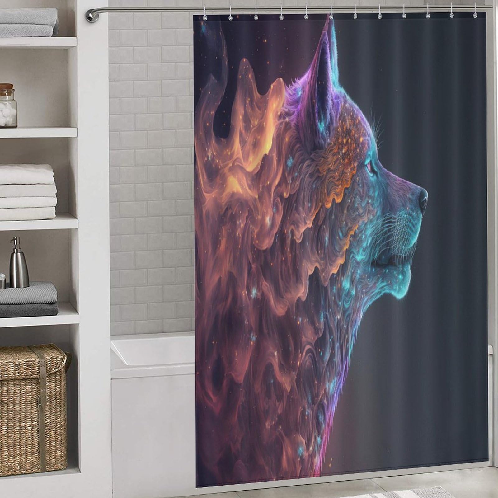 Rideau de douche loup polyester lavable baignoire salle de bains