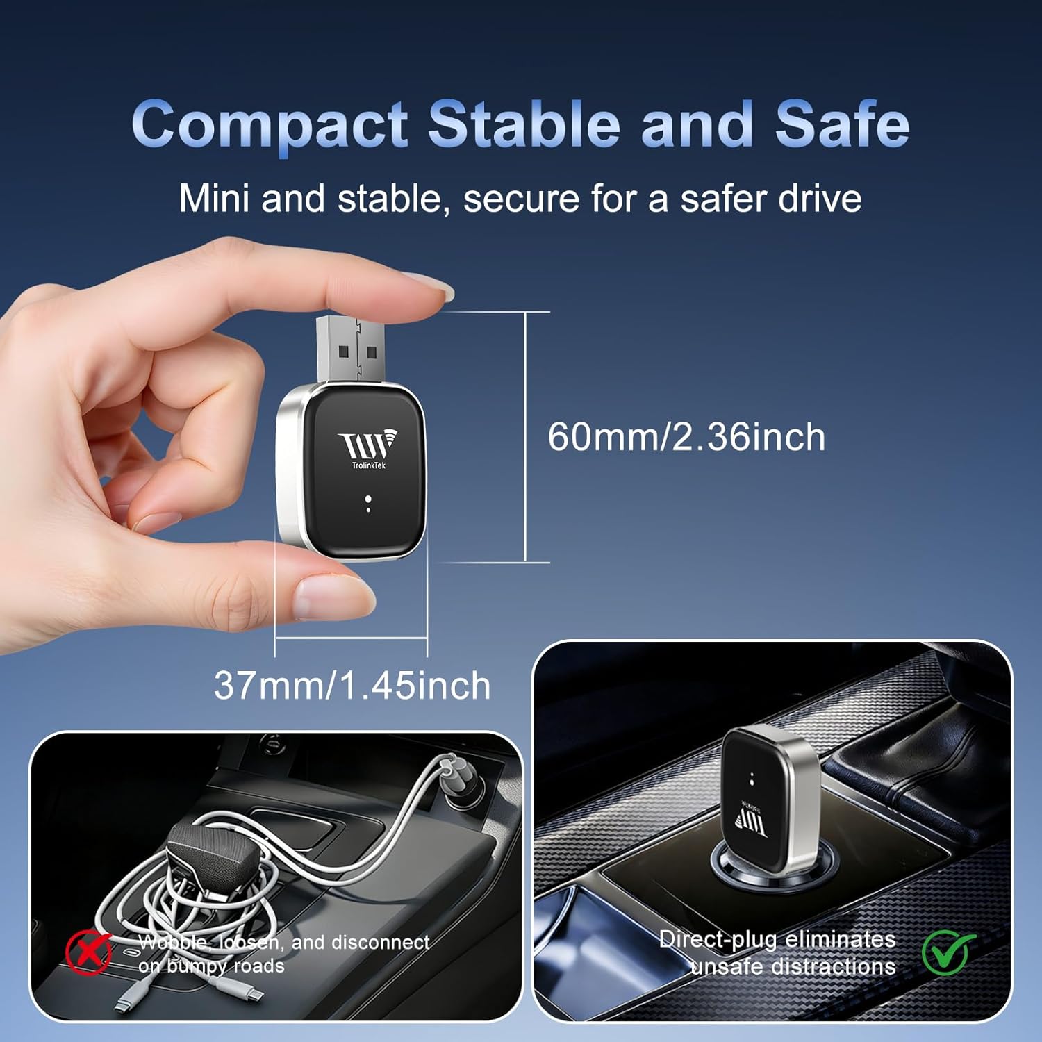 Mini Wireless Adapter for Carplay & Android Auto, 2026 Upgraded, Converts Wired to Wireless CarPlay Dongle, Plug & Play, Fast Stable Connection, Compact Design for iPhone & Android with USB/USB-C