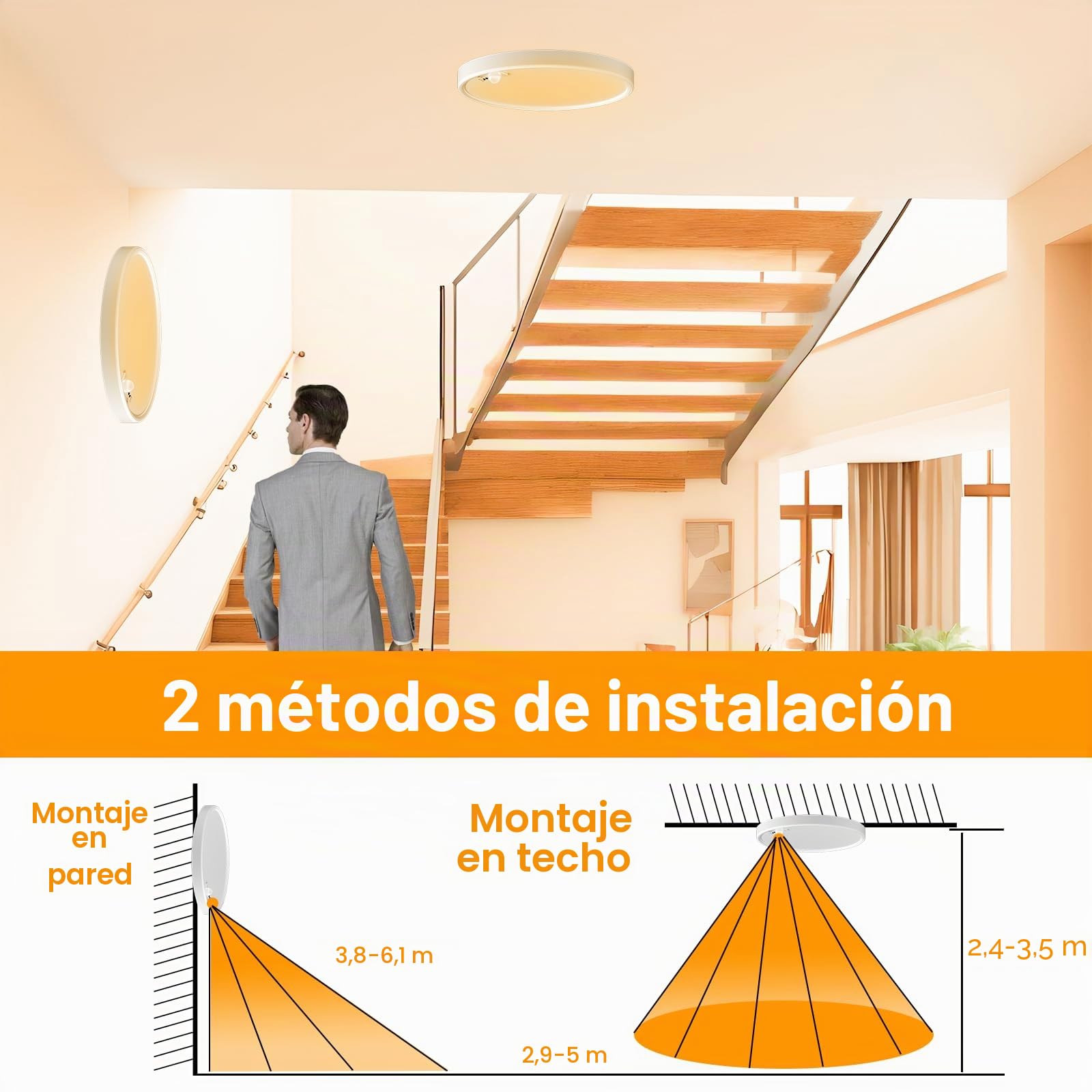 Eleganted 4PC Plafón LED con Sensor de Movimiento Radar, Plafon de Techo Redonda Ultra Delgada, 1600LM, 3000K/4000K/6000K, para Pasillos, Porche, Entrada, Escalera Ø22cm