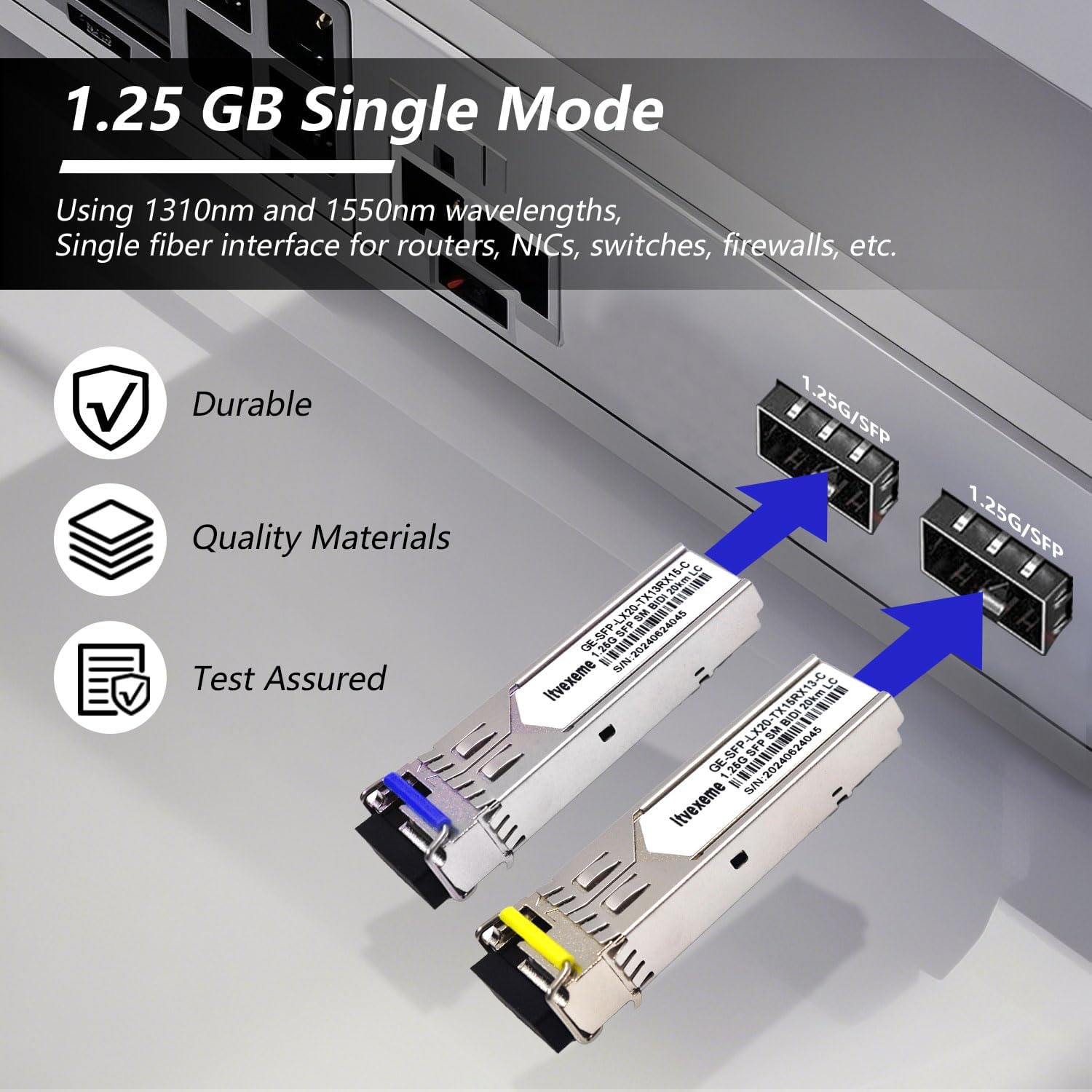 5 Pairs 1.25G BIDI SFP Network Transceiver Module, 1.25 Gigabit Single Mode, LX SM 1310nm 1550nm 20km, Single Fiber Interface for Router, Network Card, Switch, Firewall etc
