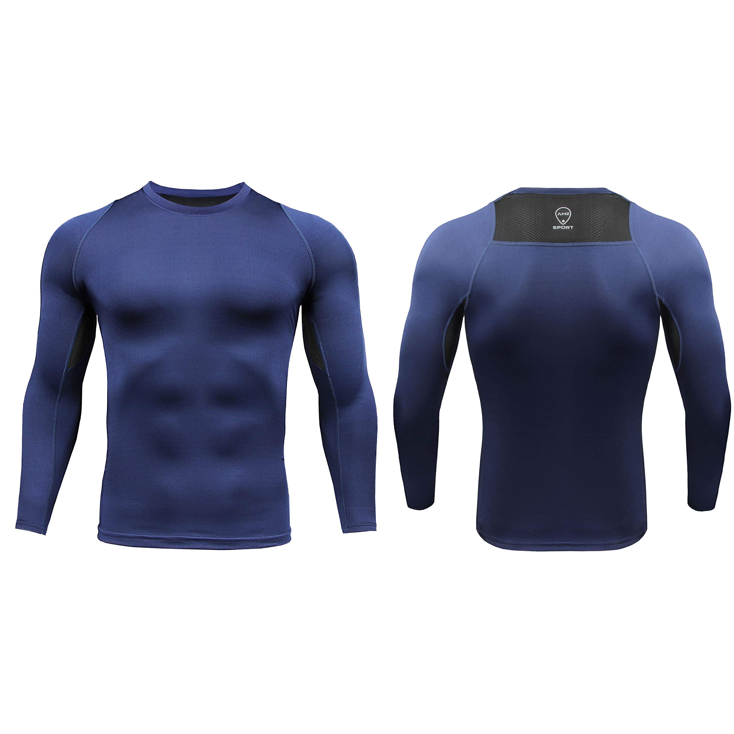 AMZSPORT Camicia a Compressione da Uomo, Maglietta a Maniche Lunghe Cool Dry Layer Fitness Top