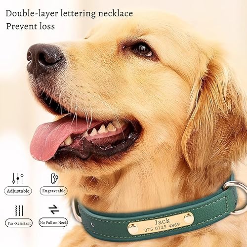 Miniatura 10 de Collar de cuero personalizado para perro, collar de cuero profundamente grabado para perros y gatos pequeños, medianos, grandes, XL, collar