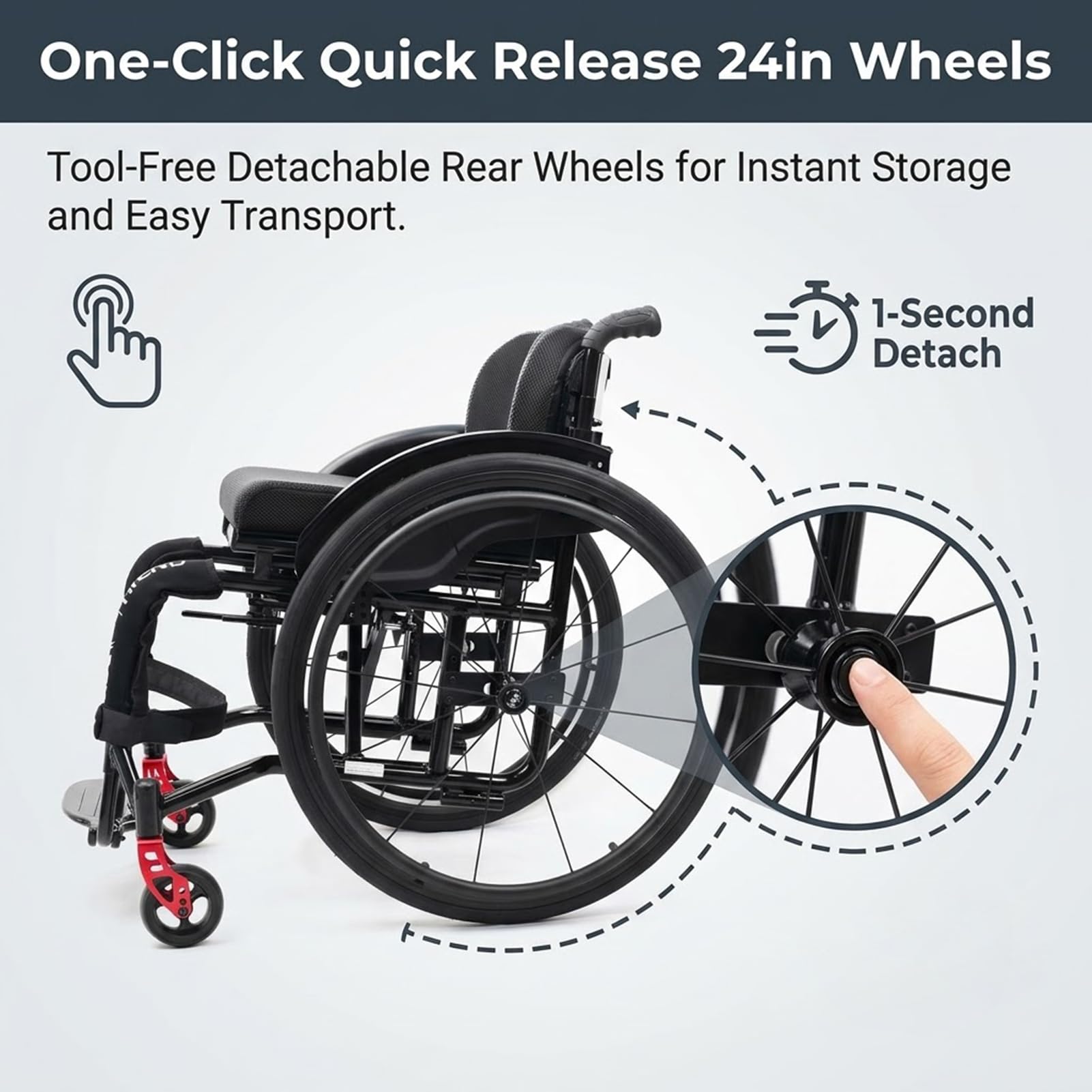 Sedia a Rotelle Sportiva Pieghevole Alluminio Autopropulsiva Manuale (Red,36cm)