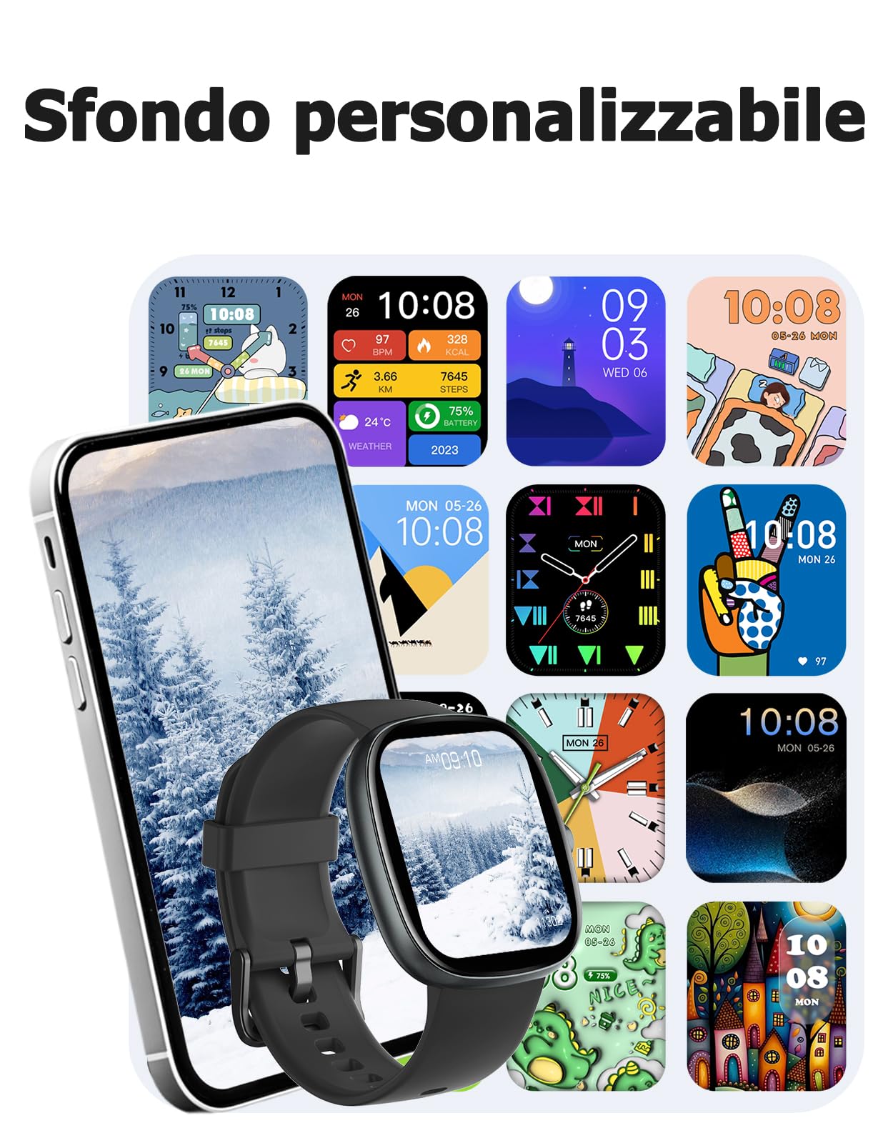 HUAKUA Smartwatch Uomo Donna con Chiamate Bluetooth Orologio Smartwatch con Contapassi Cardiofrequenzimetro da polso Saturimetro Orologio Fitness per Android iOS Orologio Sportivo Impermeabile IP68