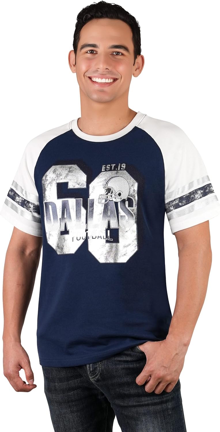 Mens Football Fans Athletic City Raglan T-Shirts - White & Navy - Image 3
