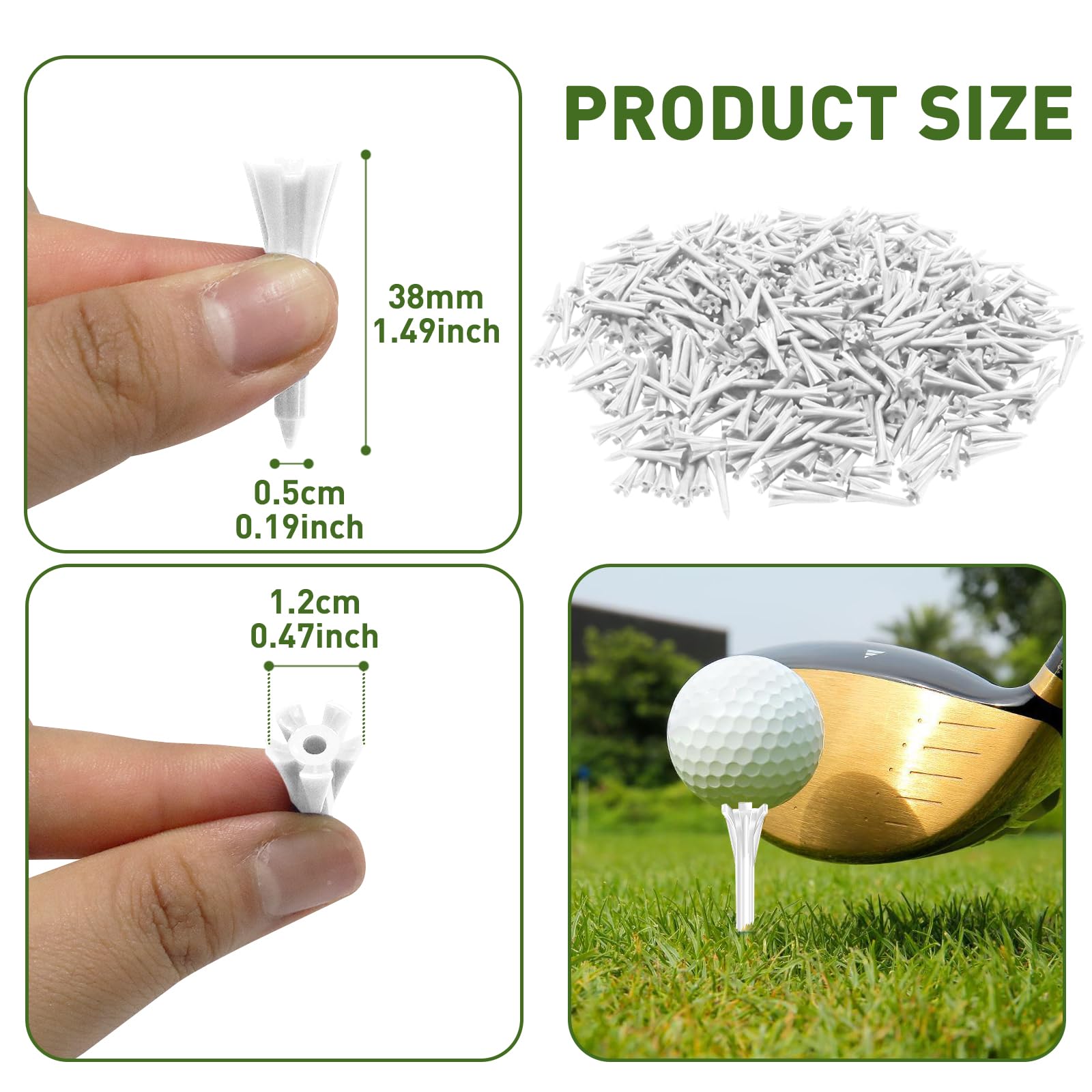 FINGER TEN Golf Tees Plastic Short Size 1 1/2 Inch Unbreakable Pack of 100 (White) - Image 4
