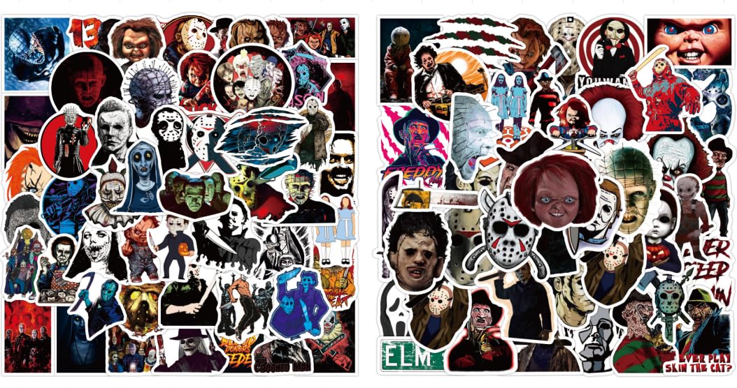 100 Pcs Halloween Horror Scrapbook Stickers, Vinyl Waterproof Stickers, Self-Adhesive Halloween Stickers Horror for Scrapbook Notebook Card Making Water Bottles Phone Luggage (Horror Character)