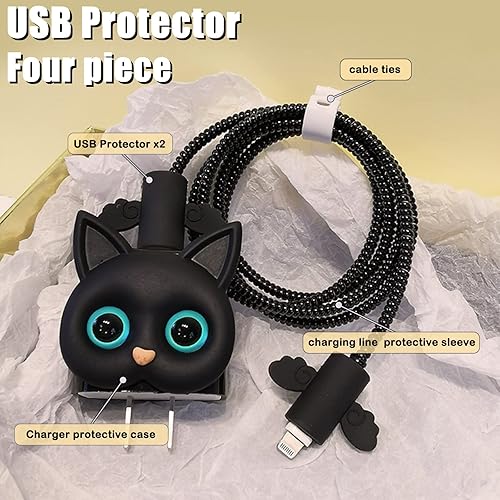 Miniatura 2 de Protector de cable de dibujos animados para cargador de iPhone, diseño de gato Kawaii 3D, cubierta de cable de línea de datos, protector de cable