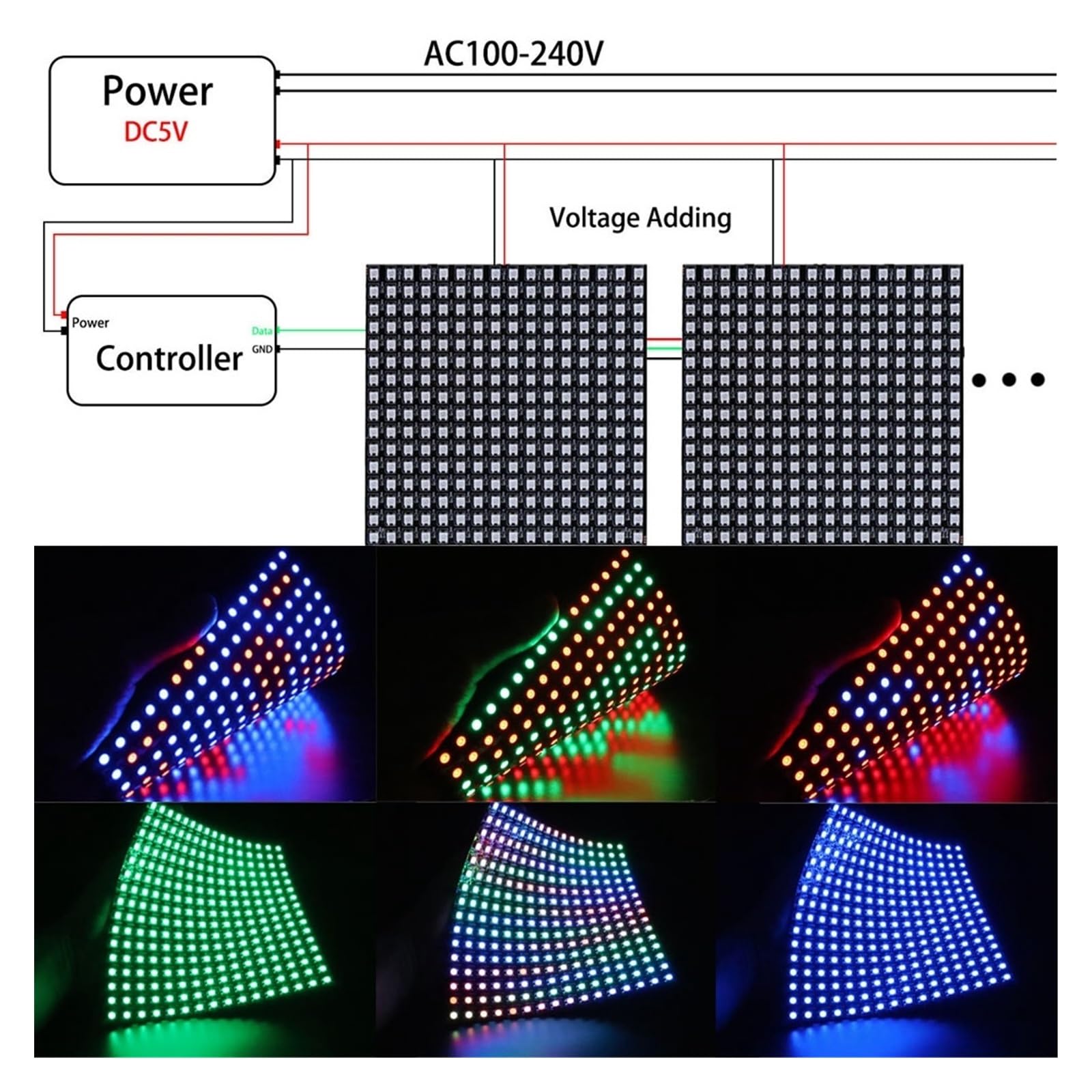 1~5 Stücke WS2812B RGB LED Digital Flexible Individuell adressierbare Panel Lichtleiste WS2812 8x8 16x16 8x32 Modul Matrix Bildschirm 5 V(8X32 LED Panel,4PCS)